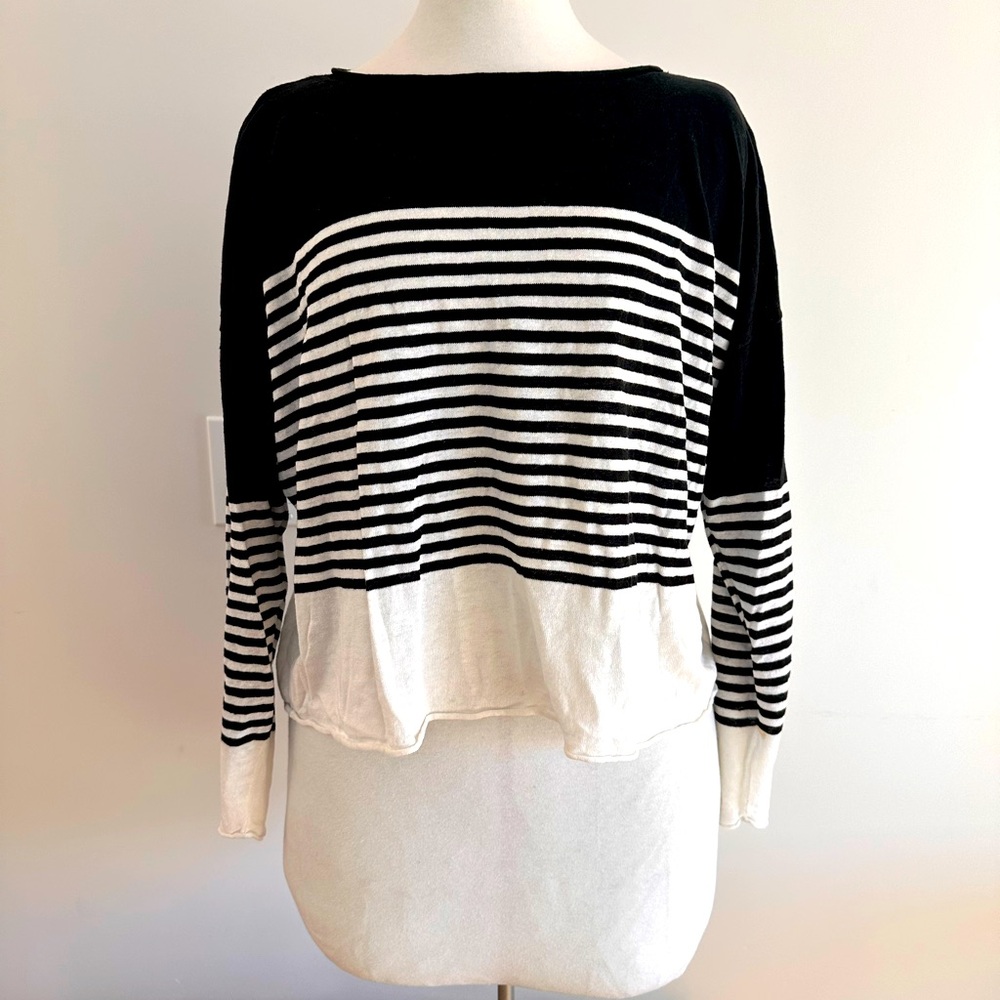 Eileen Fisher Boat Neck Linen Cotton Striped Sweater M